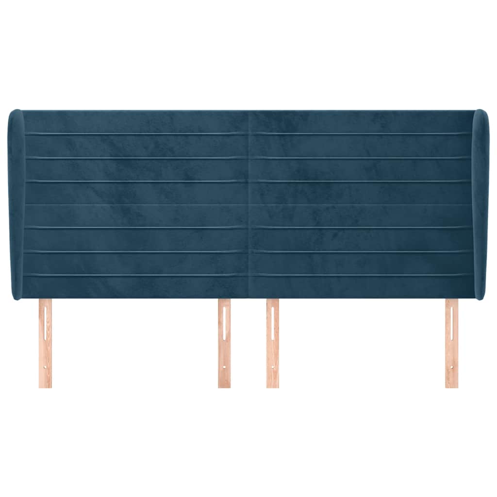 Kopfteil mit Ohren Dunkelblau 203x23x118/128 cm Samt