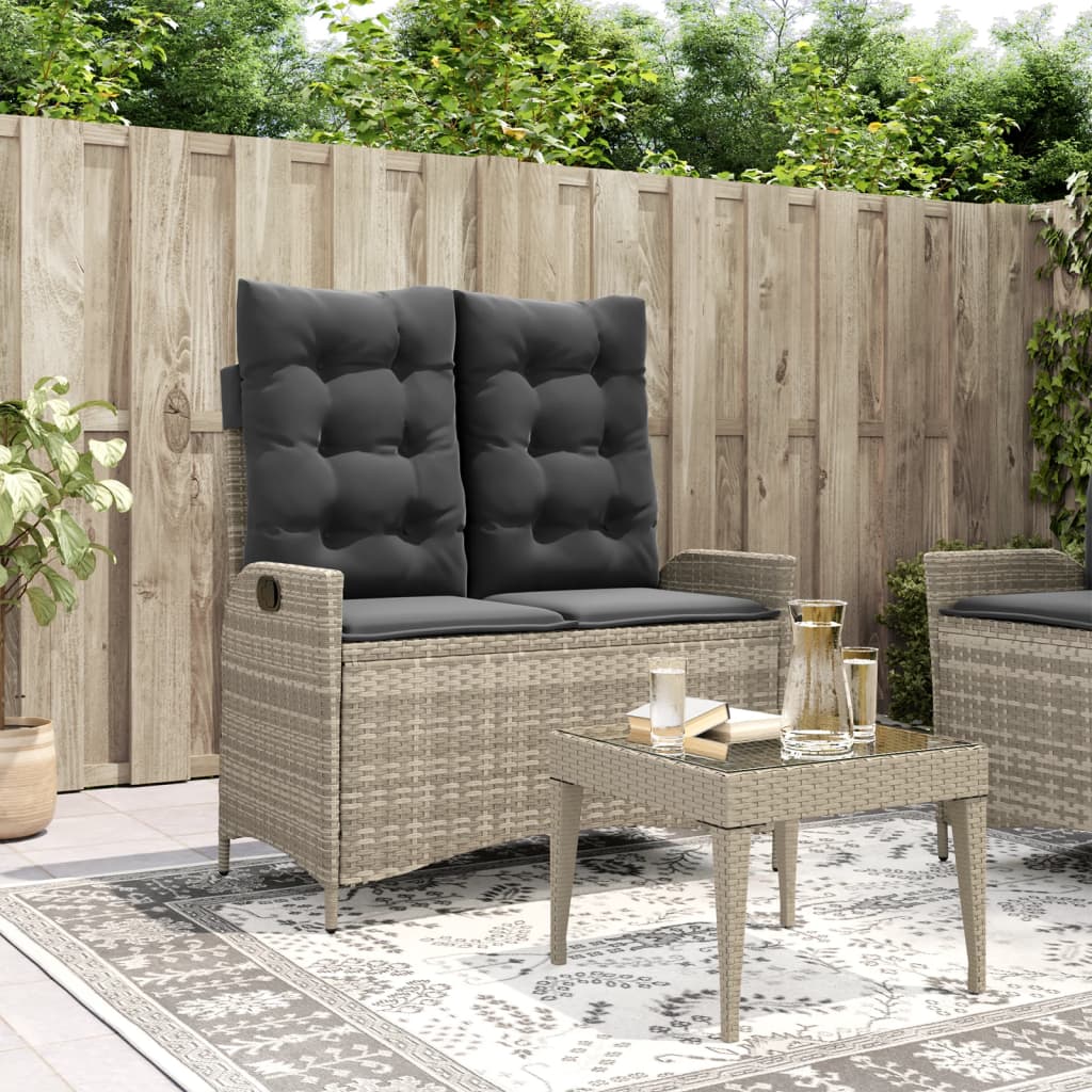 Gartenbank Verstellbar mit Kissen Schwarz Poly Rattan