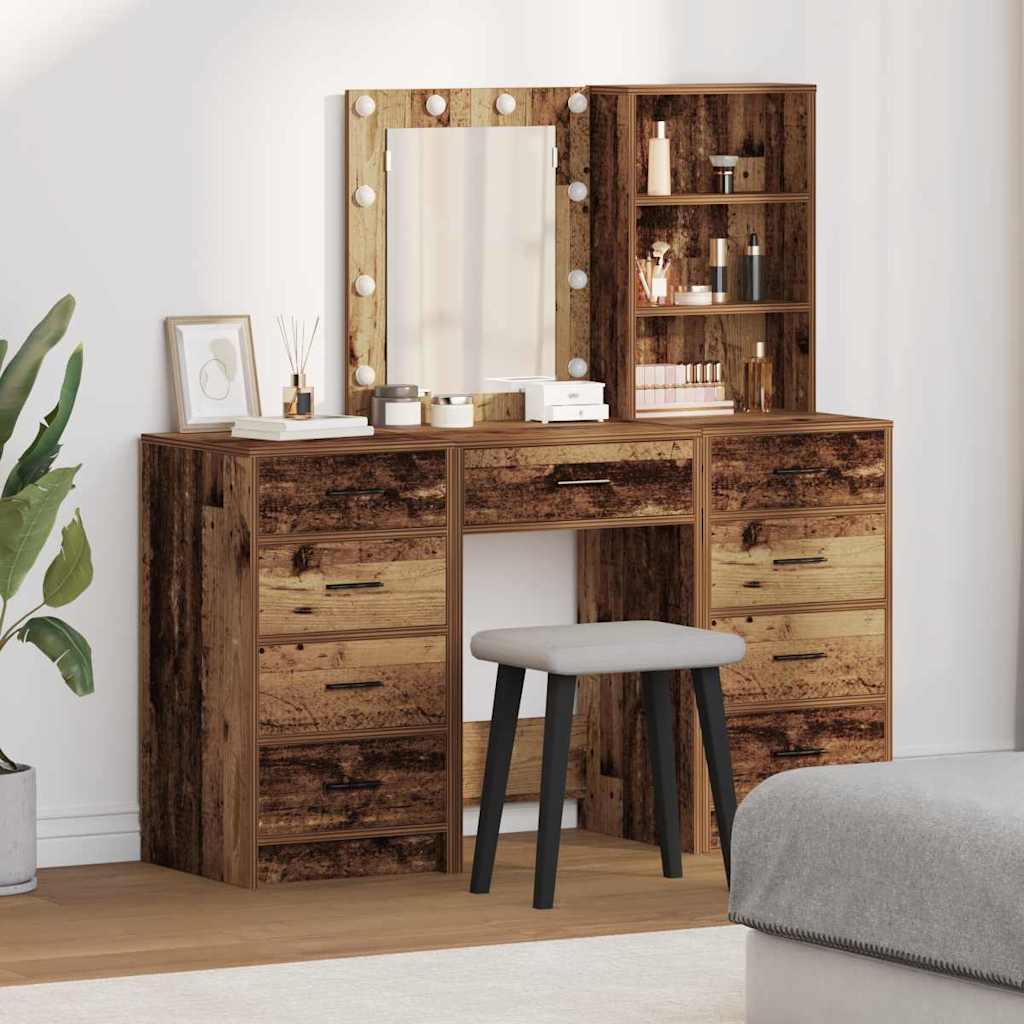 Schminktisch mit Spiegelbeleuchtung 3 pcs Weiß Holzwerkstoff