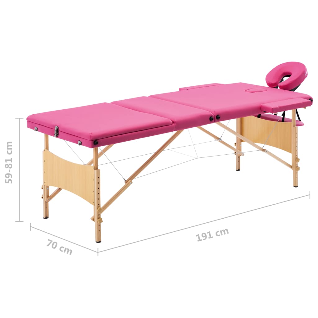 Massageliege Klappbar 3-Zonen mit Holzgestell Bordeaux-Lila