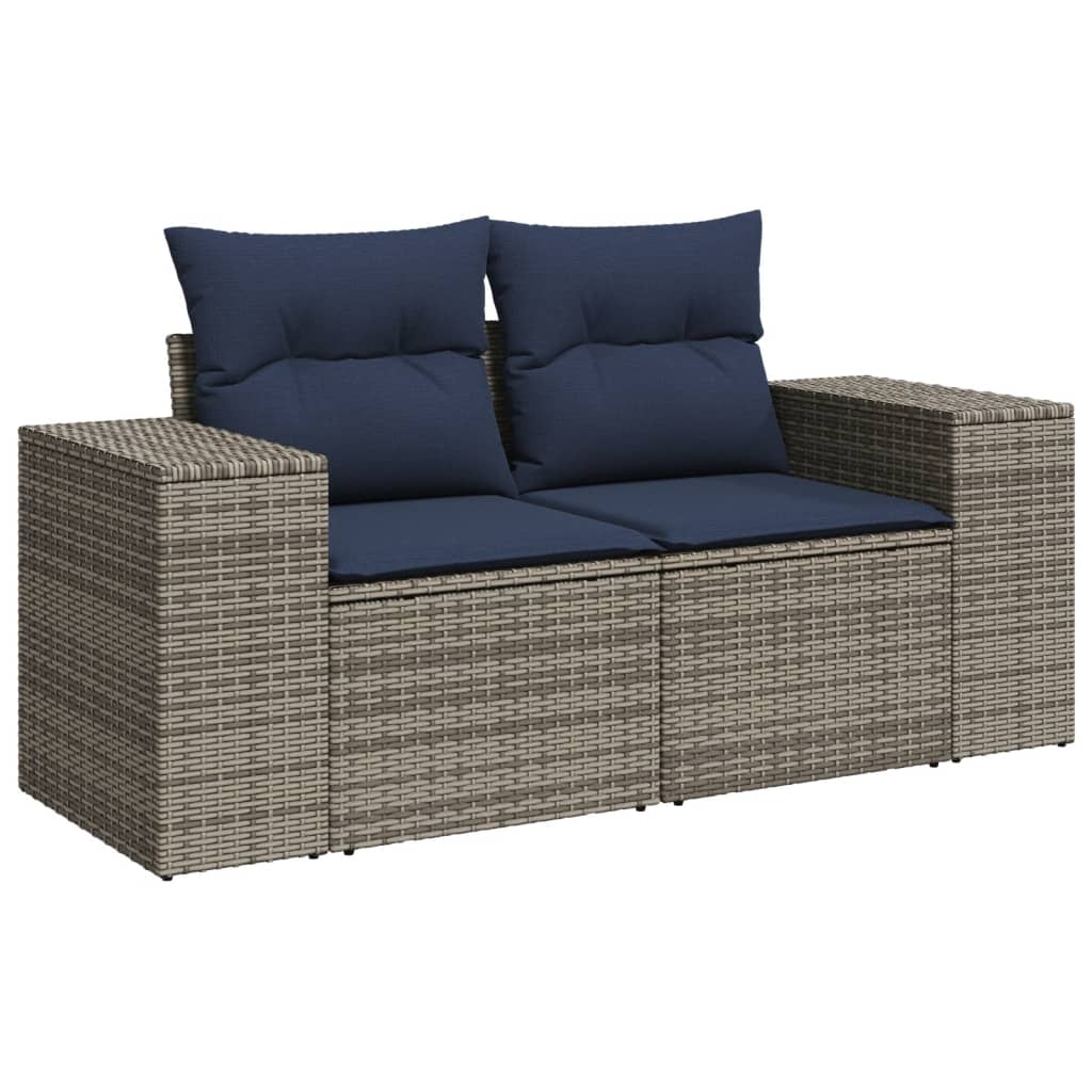 5-teiliges Gartensofa-Set mit Kissen, schwarzes Polyrattan