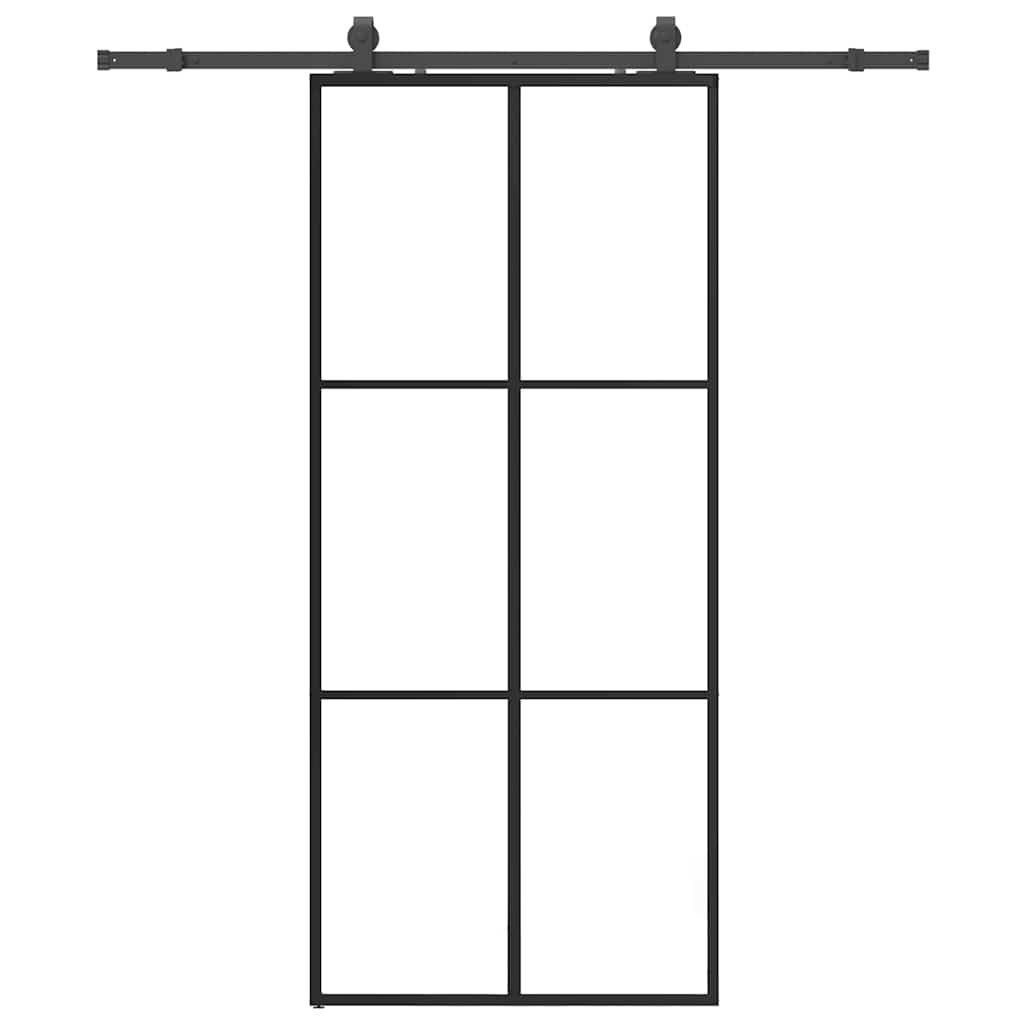 Schiebetür mit Beschlag Schwarz 76x205 cm ESG-Glas