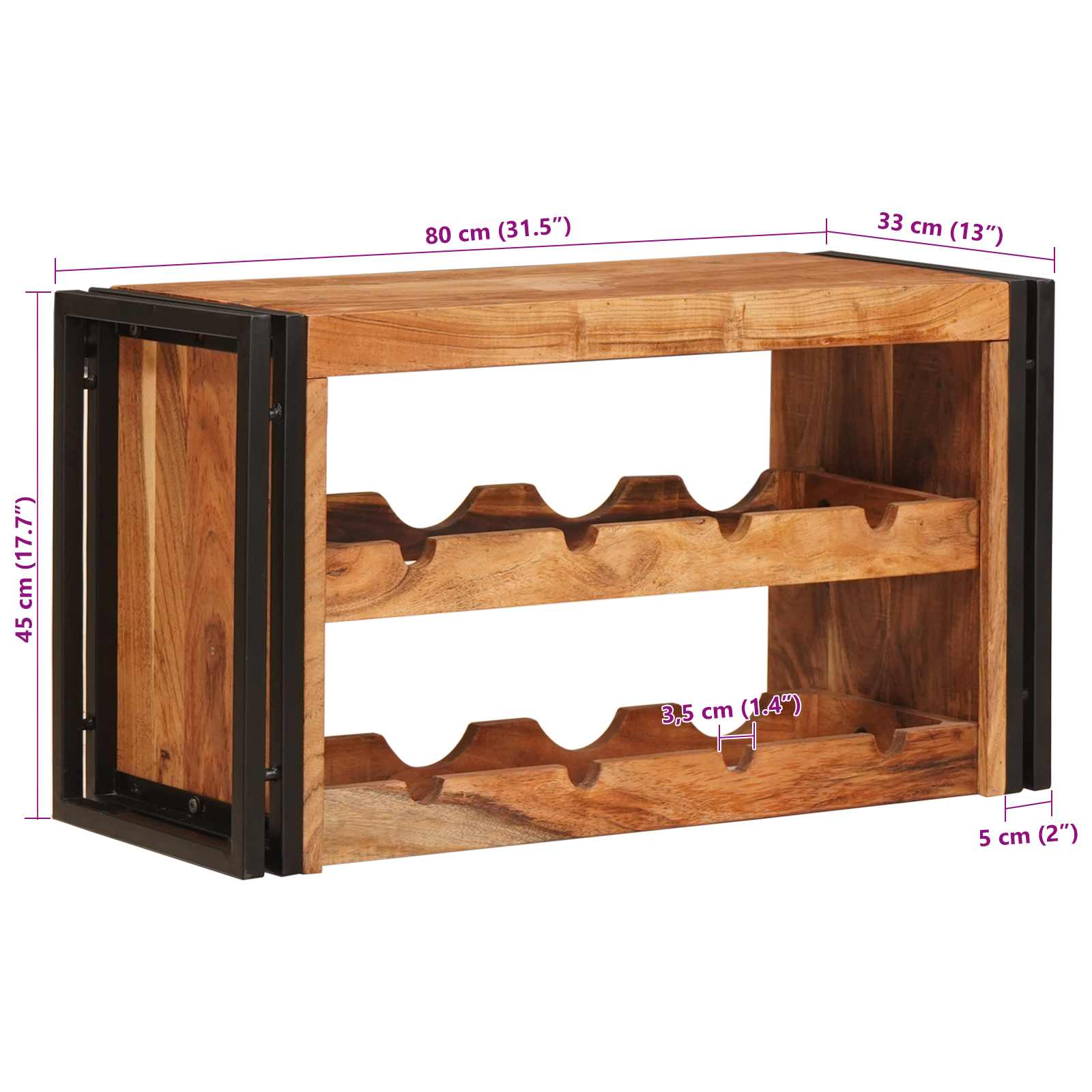 Weinregal Braun 60 x 45 x 33 cm Massives grobes Mangoholz