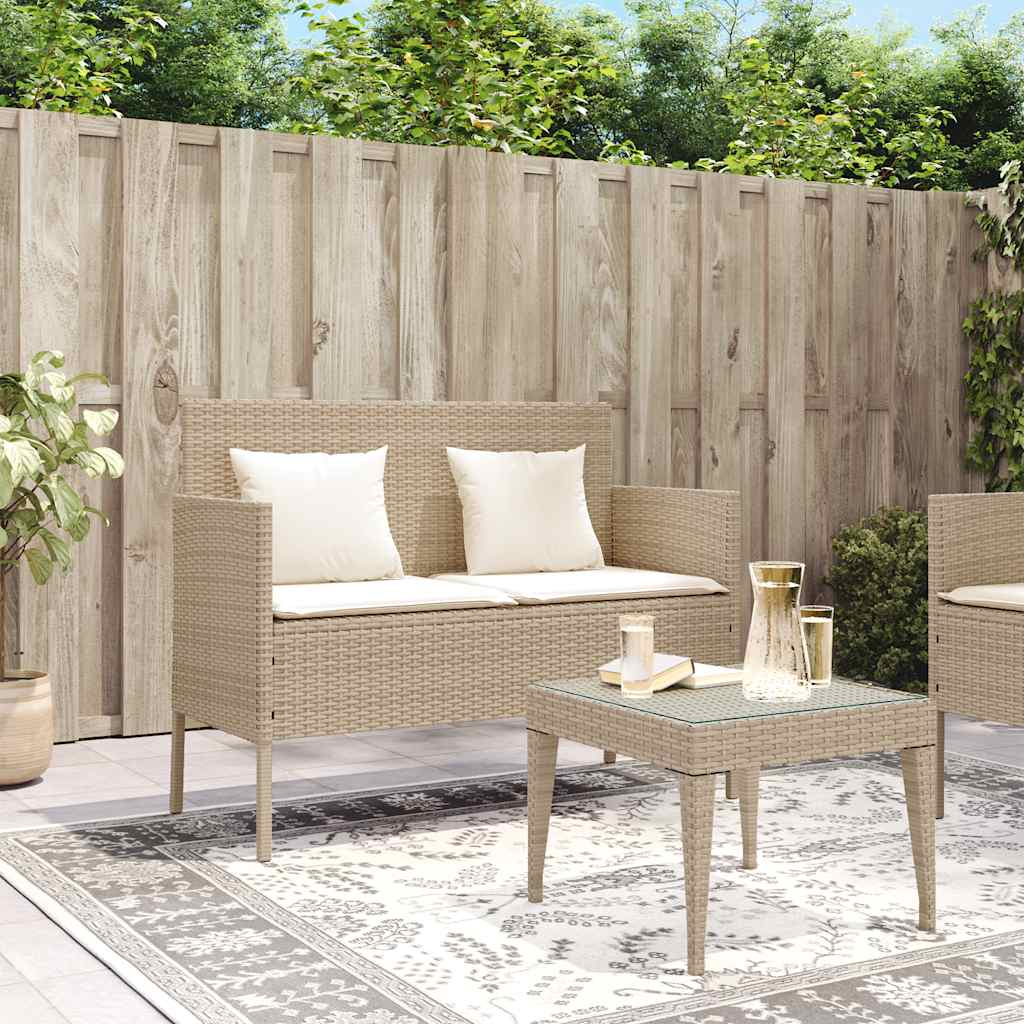 Gartenbank mit Kissen Schwarz Poly Rattan
