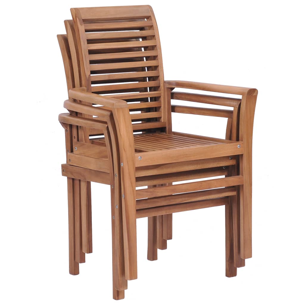 Essstühle 6 Stk. Stapelbar Massivholz Teak