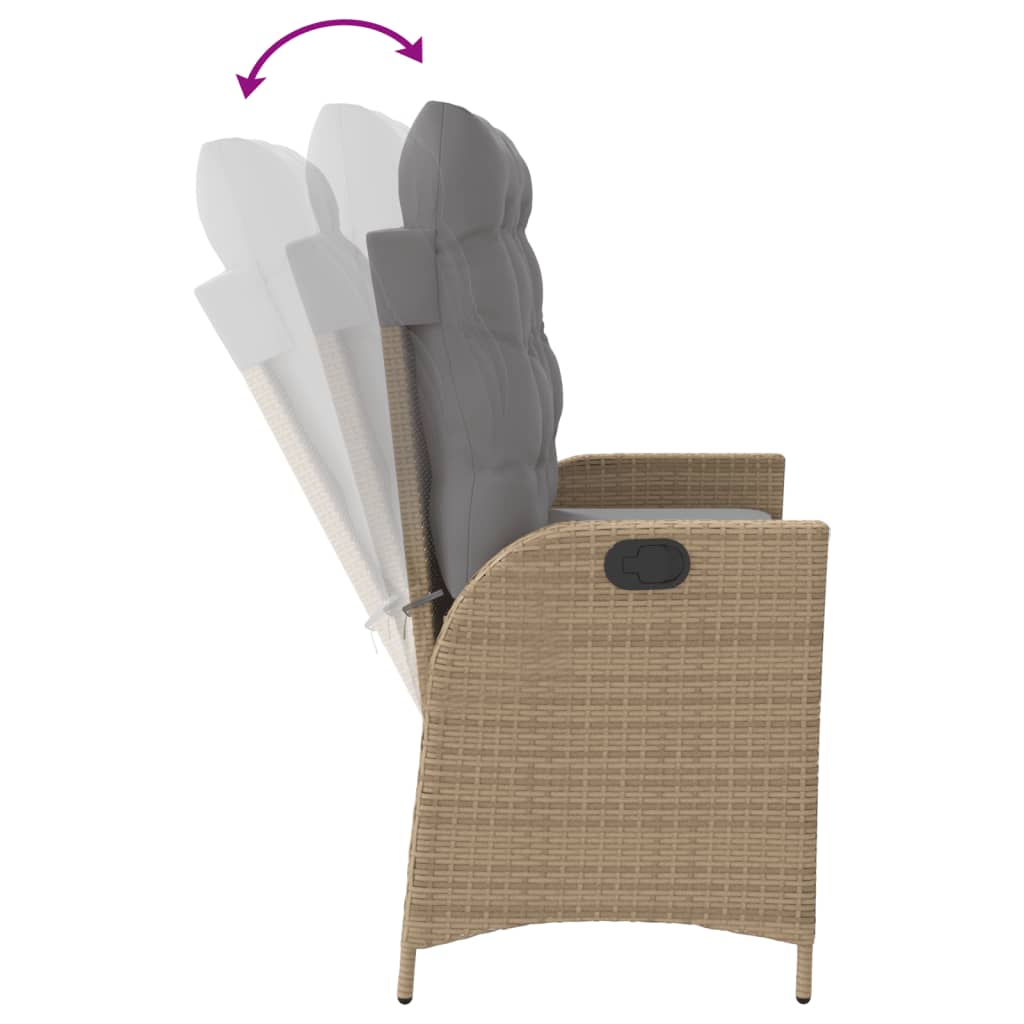 Gartenbank Verstellbar mit Kissen Schwarz Poly Rattan