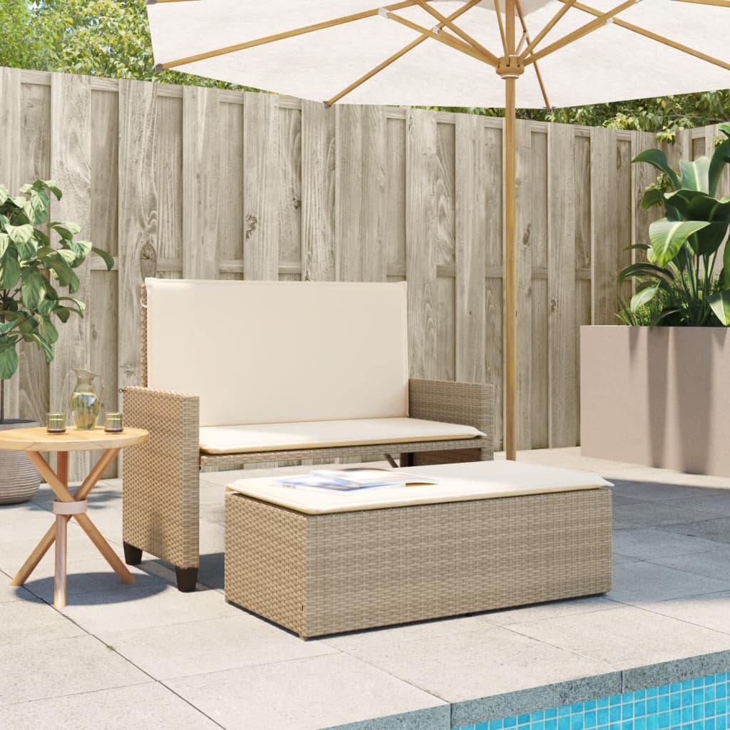 Gartenbank mit Kissen und Hocker Schwarz Poly Rattan