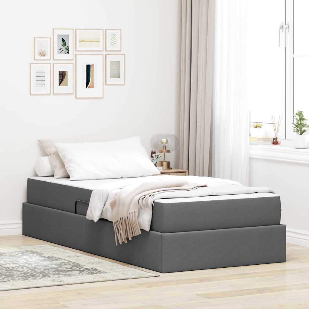 Aufbewahrungsbett mit Matratze Hellgrau 90 x 190 cm Polyester