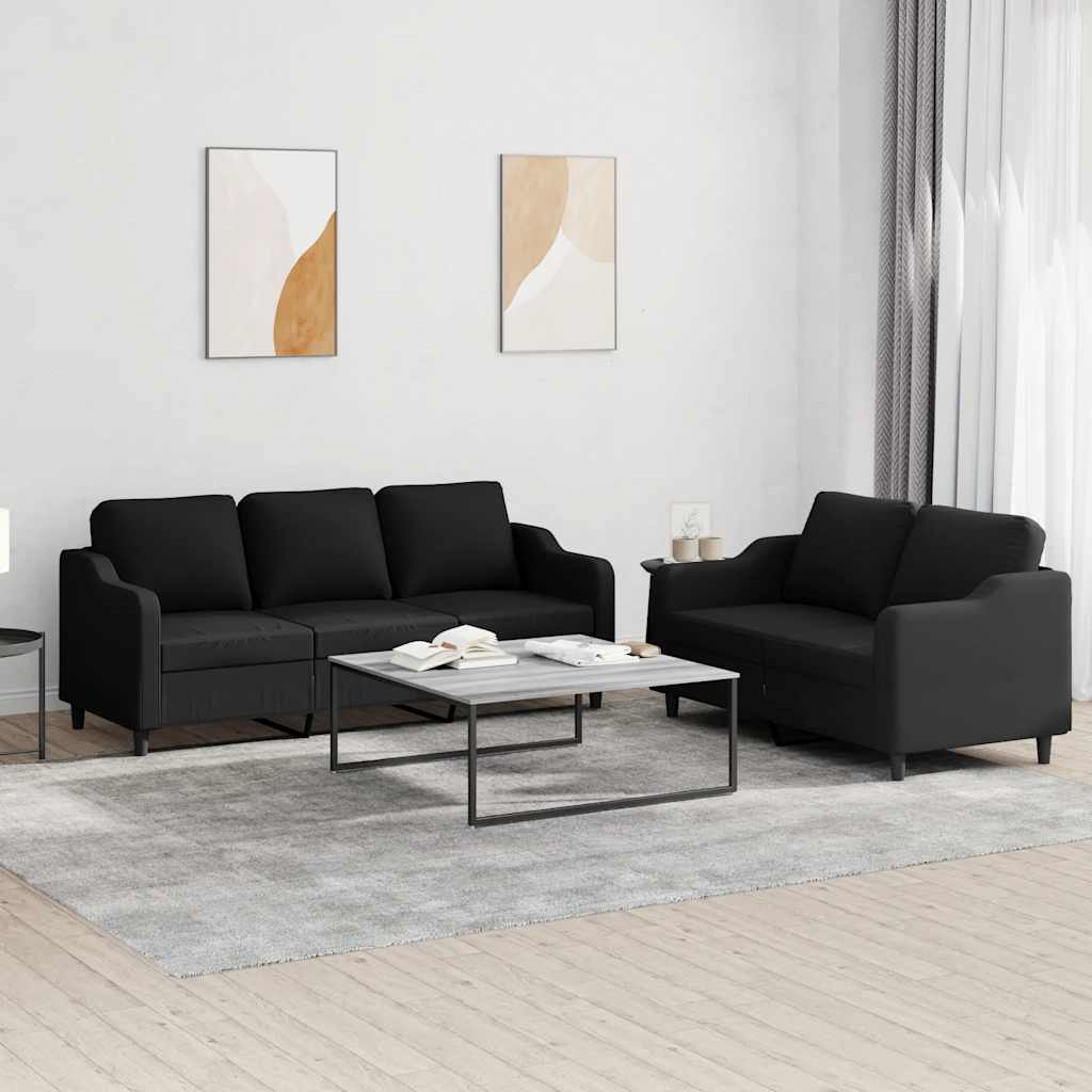3-tlg. Sofagarnitur mit Kissen Braun Stoff
