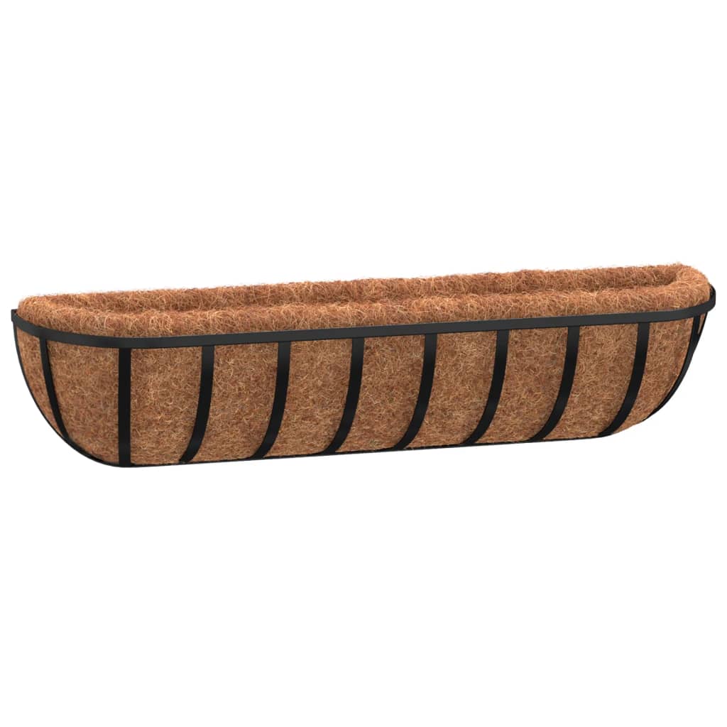 Wand-Pflanzkörbe 2 Stk. Kokoseinlage Schwarz 61x19x16 cm Stahl