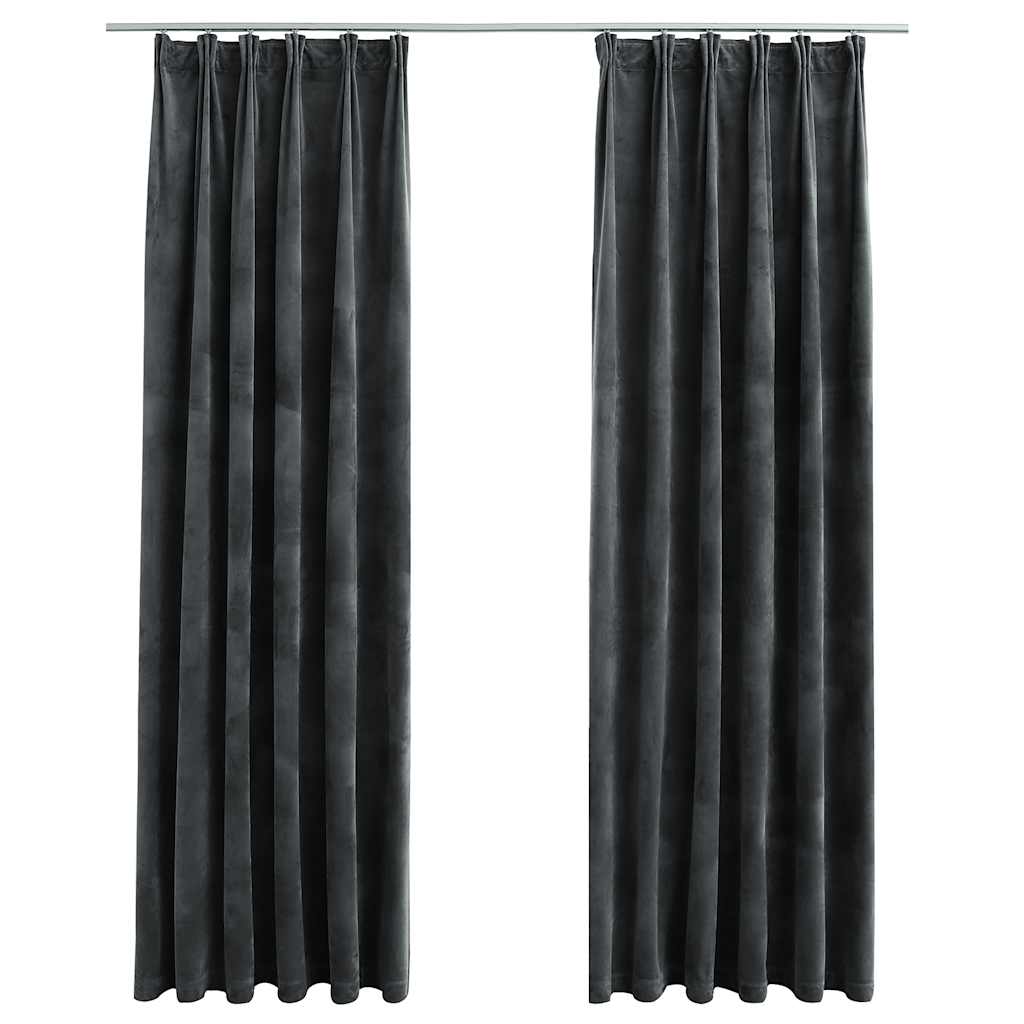 Verdunkelungsvorhänge mit Haken 2 Stk. Samt Schwarz 140x175 cm