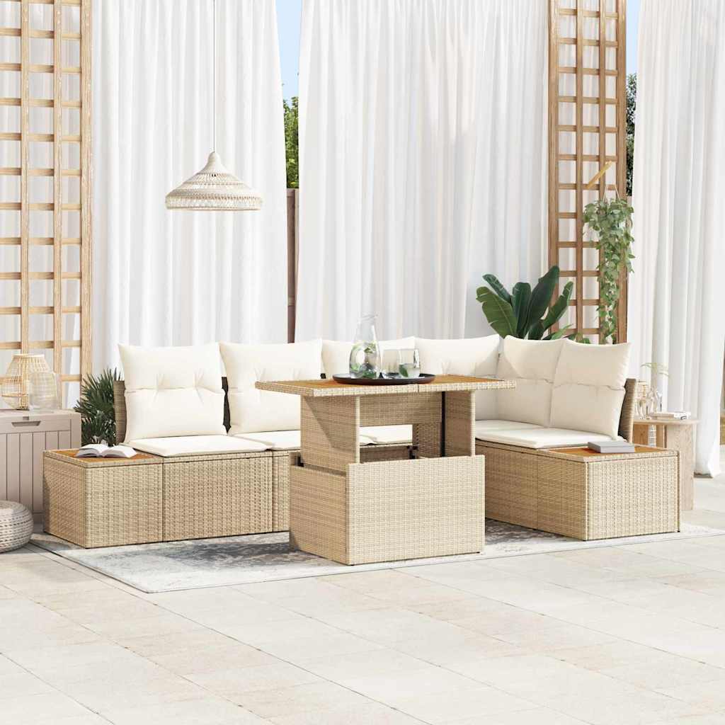 Garten Essgruppe mit Kissen 6 pcs Schwarz und Beige