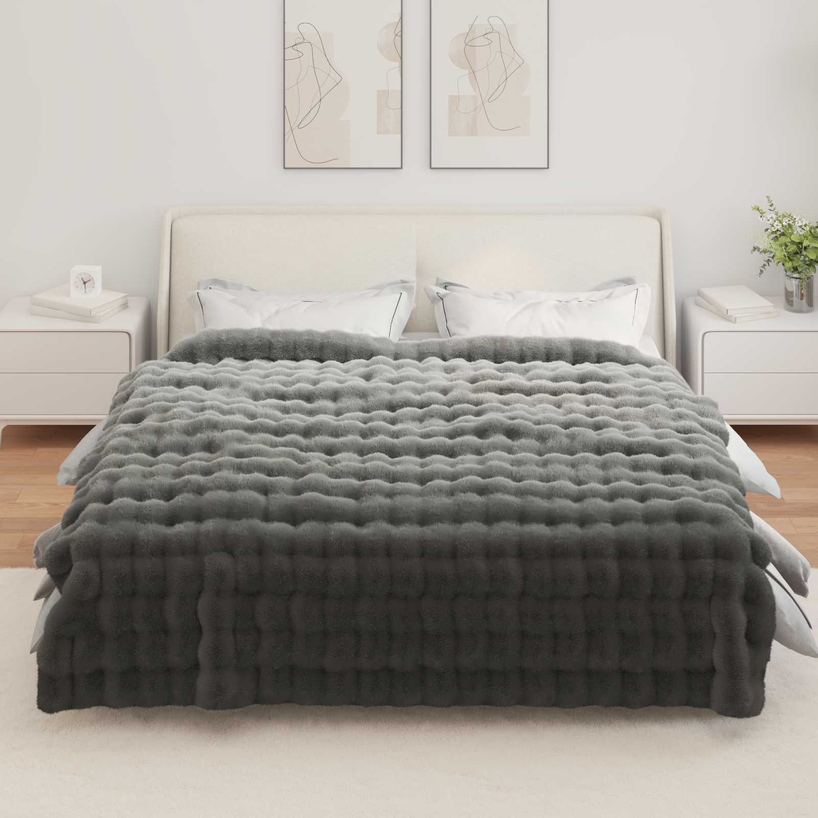 Rutschfeste Decke aus Kunstkaninchenfell Olite Beige Polyester