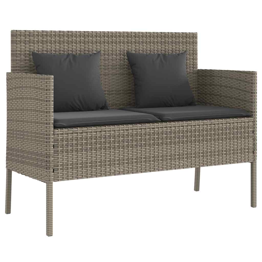 Gartenbank mit Kissen Schwarz Poly Rattan