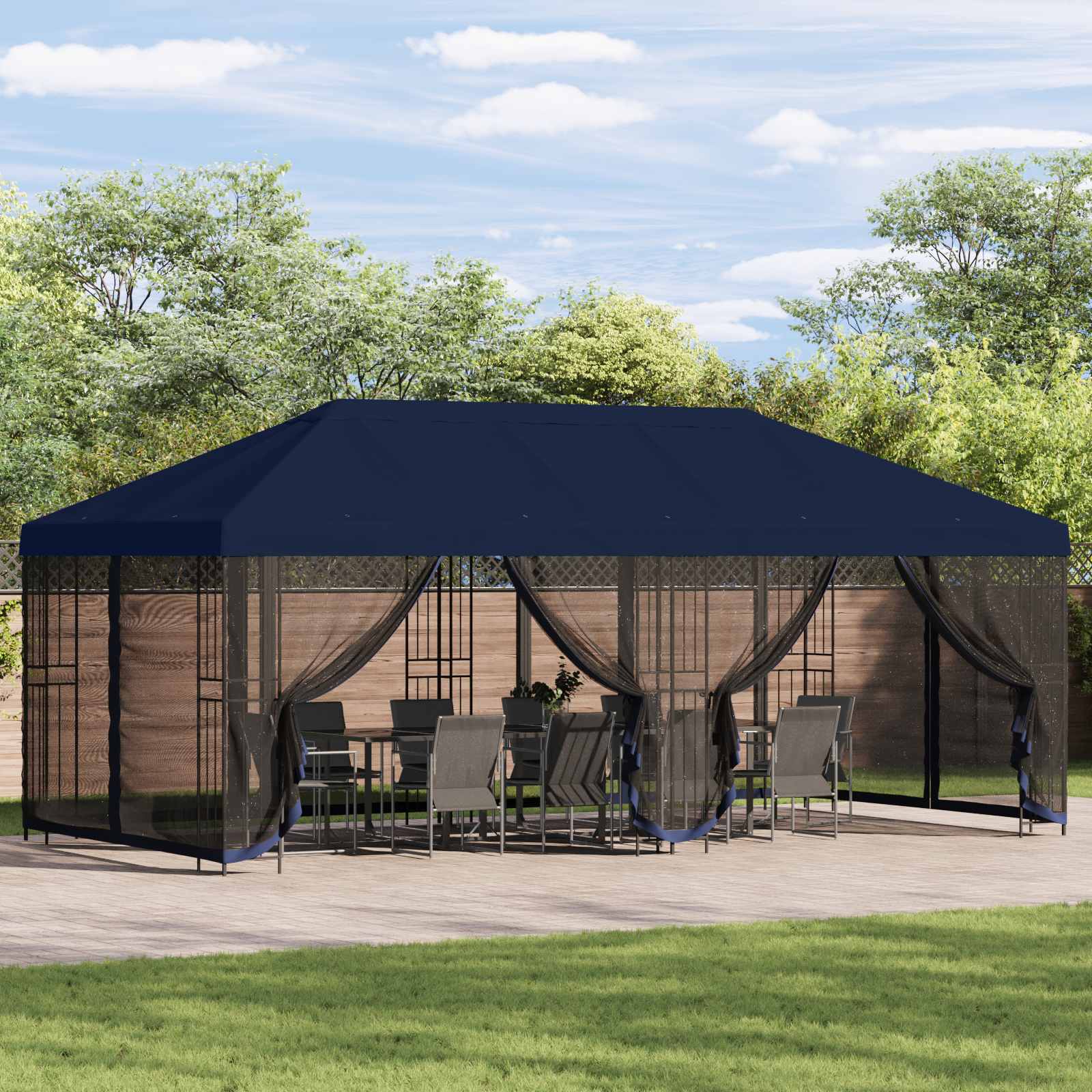 Pavillon mit Seitenwänden 6 x 3 m Beige Polyester und Stahl 190