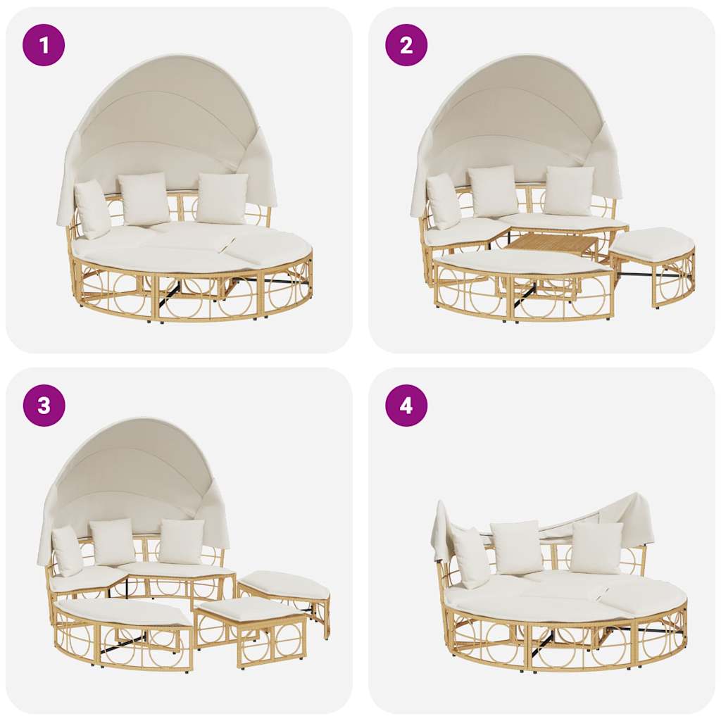 Outdoor-Loungebett mit Dach und Kissen Schwarz Poly Rattan