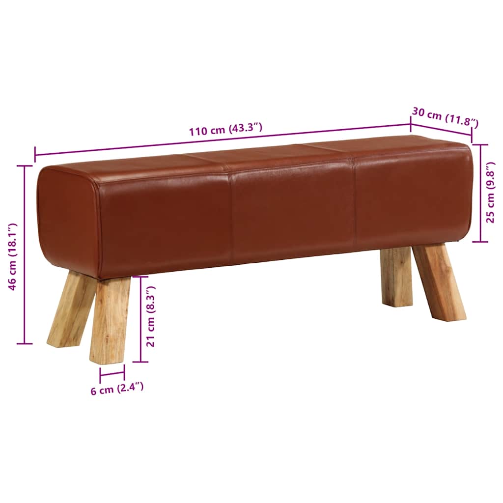 Bank Turnbock-Design 160cm Braun Echtleder Massivholz Akazie