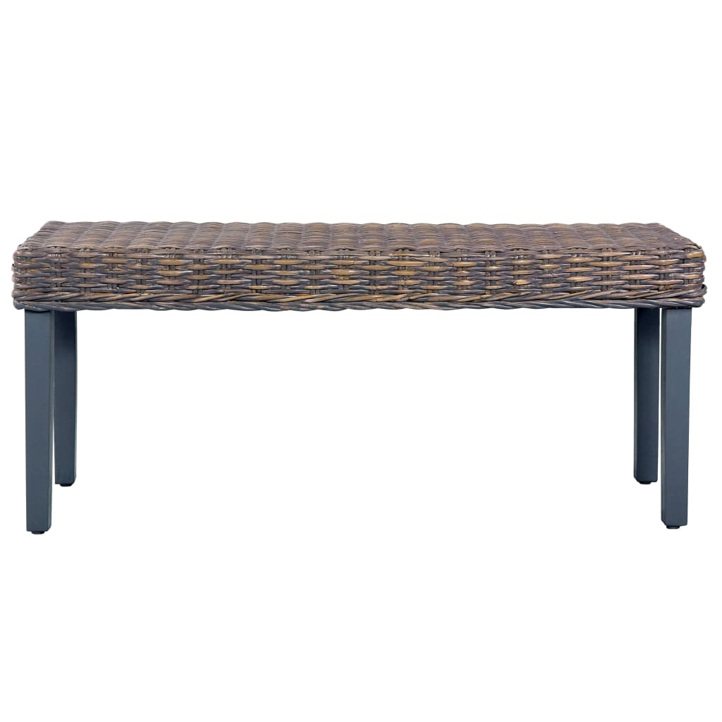 Sitzbank 110 cm Weiß Natur Kubu-Rattan und Massivholz Mahagoni