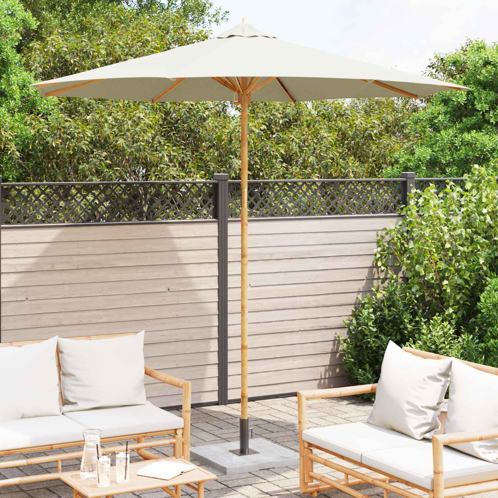 Garten-Sonnenschirm Cremeweiß Ø 150 x 210 cm Bambus