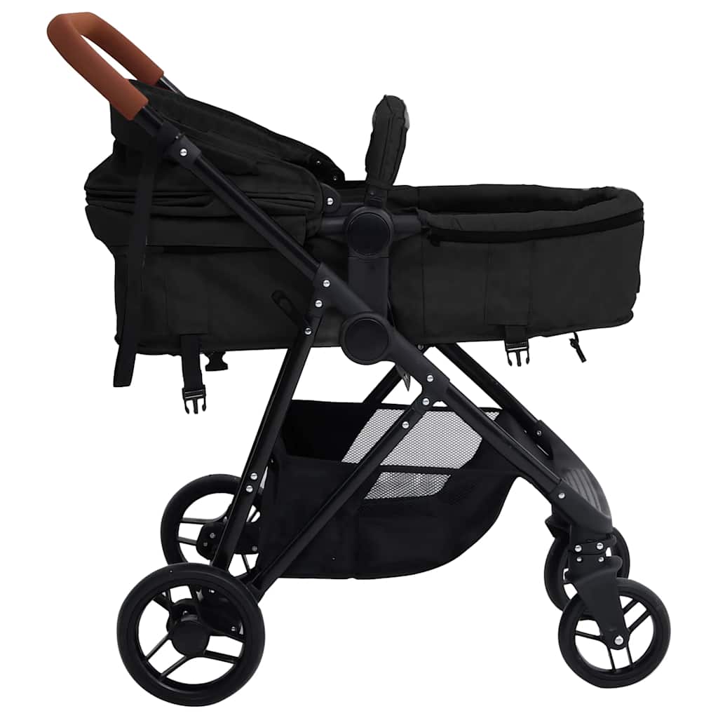 3-in-1 Kinderwagen Hellgrau und Schwarz Stahl