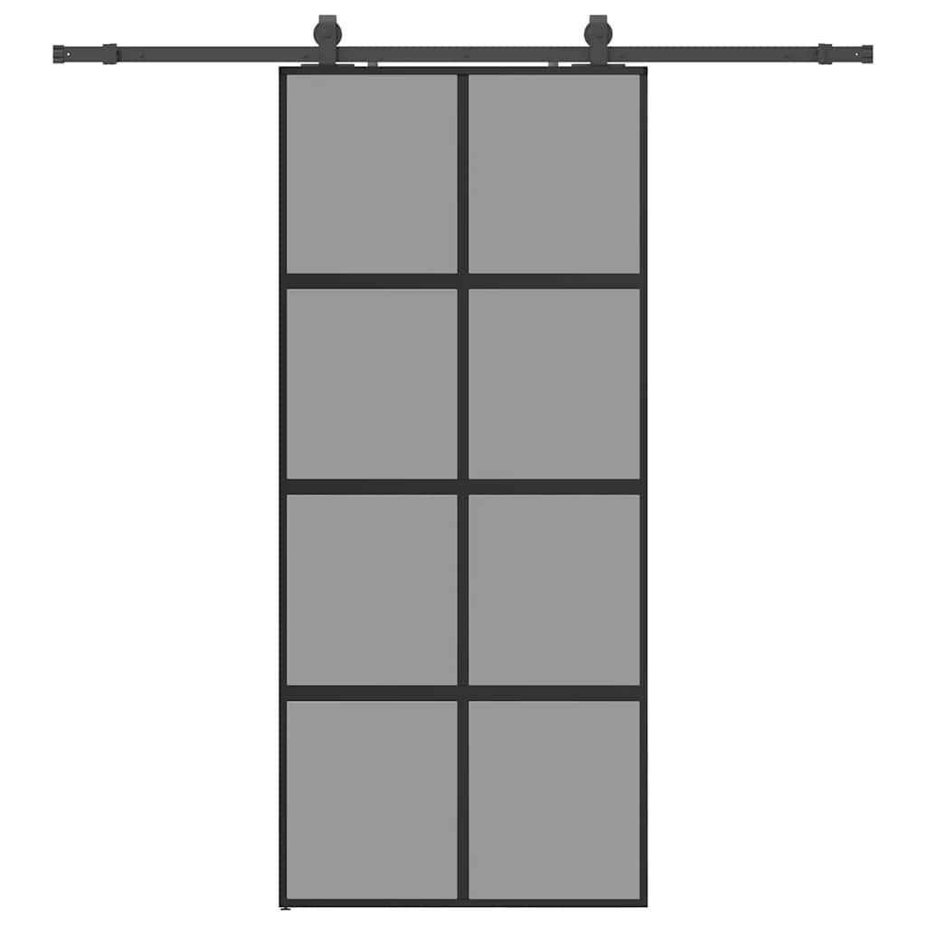 Schiebetür mit Beschlag Schwarz 76x205 cm ESG-Glas