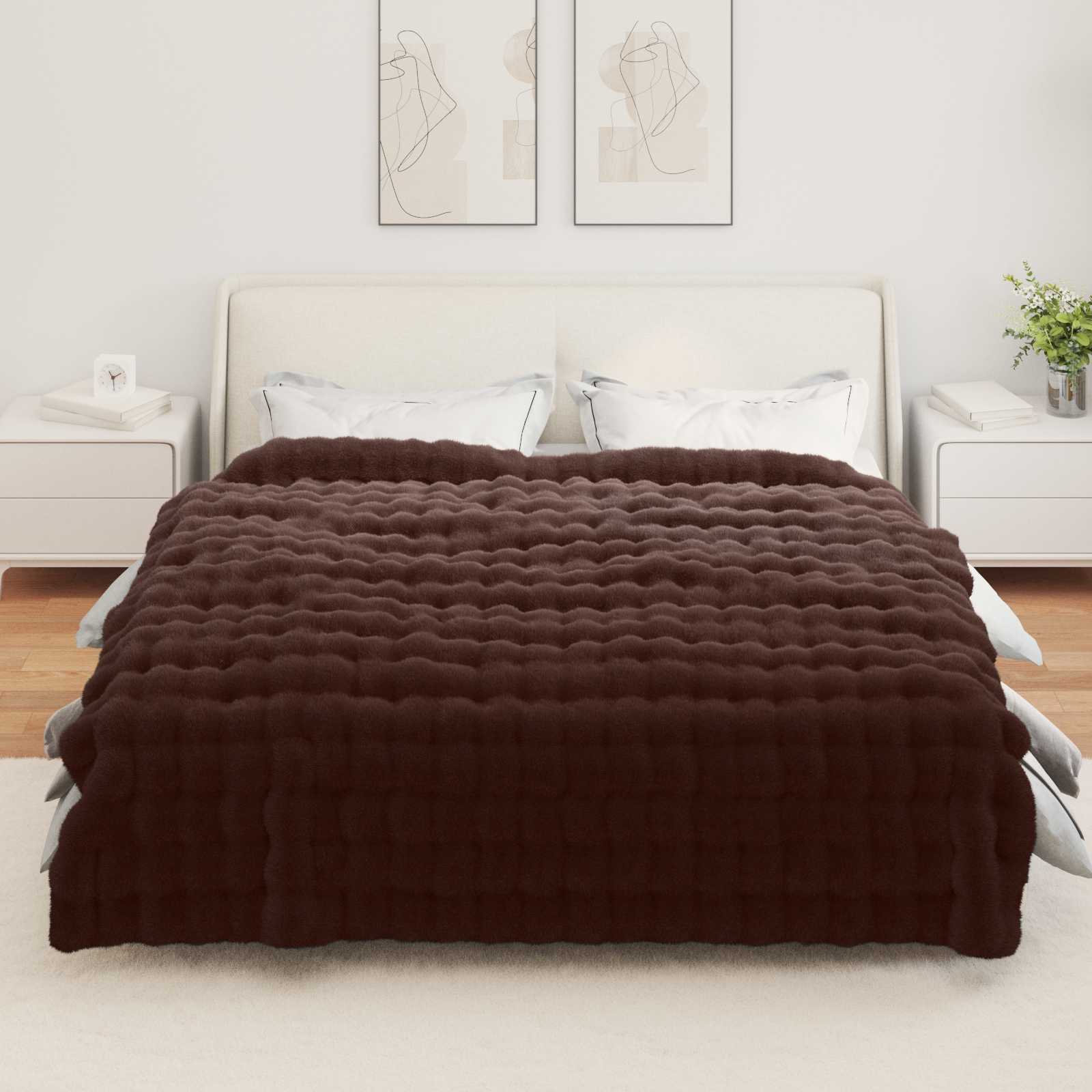 Rutschfeste Decke aus Kunstkaninchenfell Olite Beige Polyester