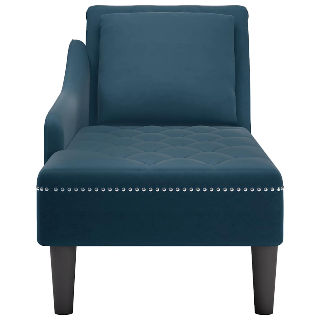 Chaiselongue mit Kissen und Rechter Armlehne Blau Samt
