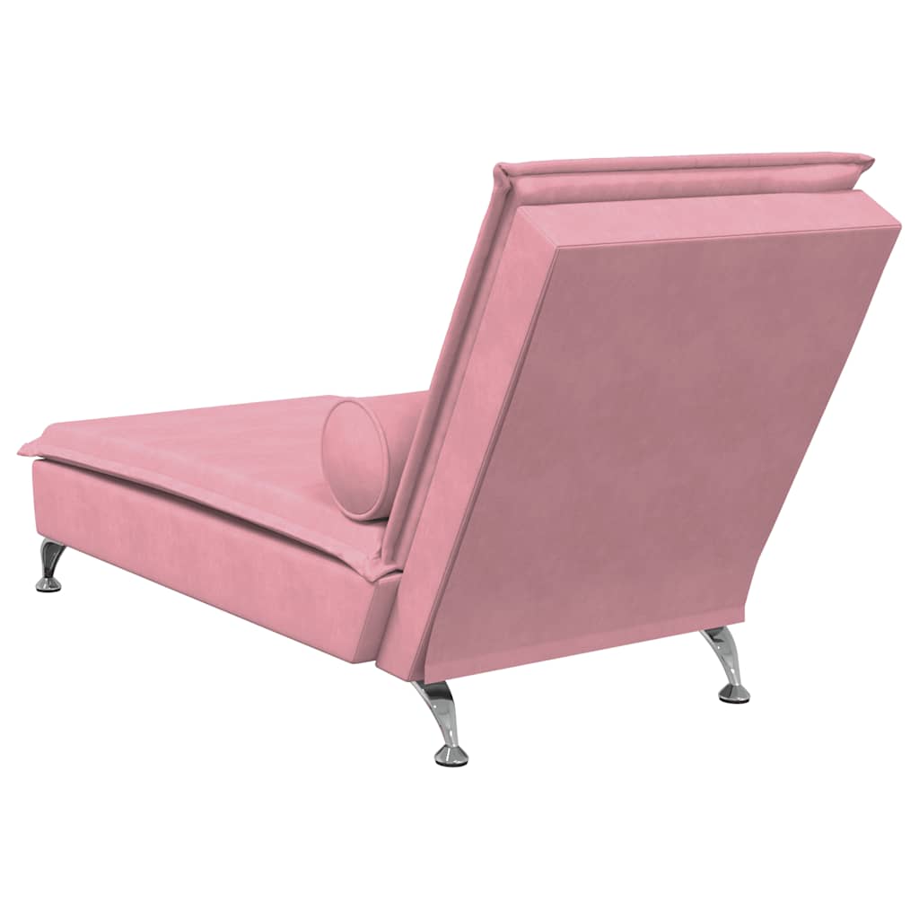 Massage-Chaiselongue mit Nackenrolle Hellgrau Samt