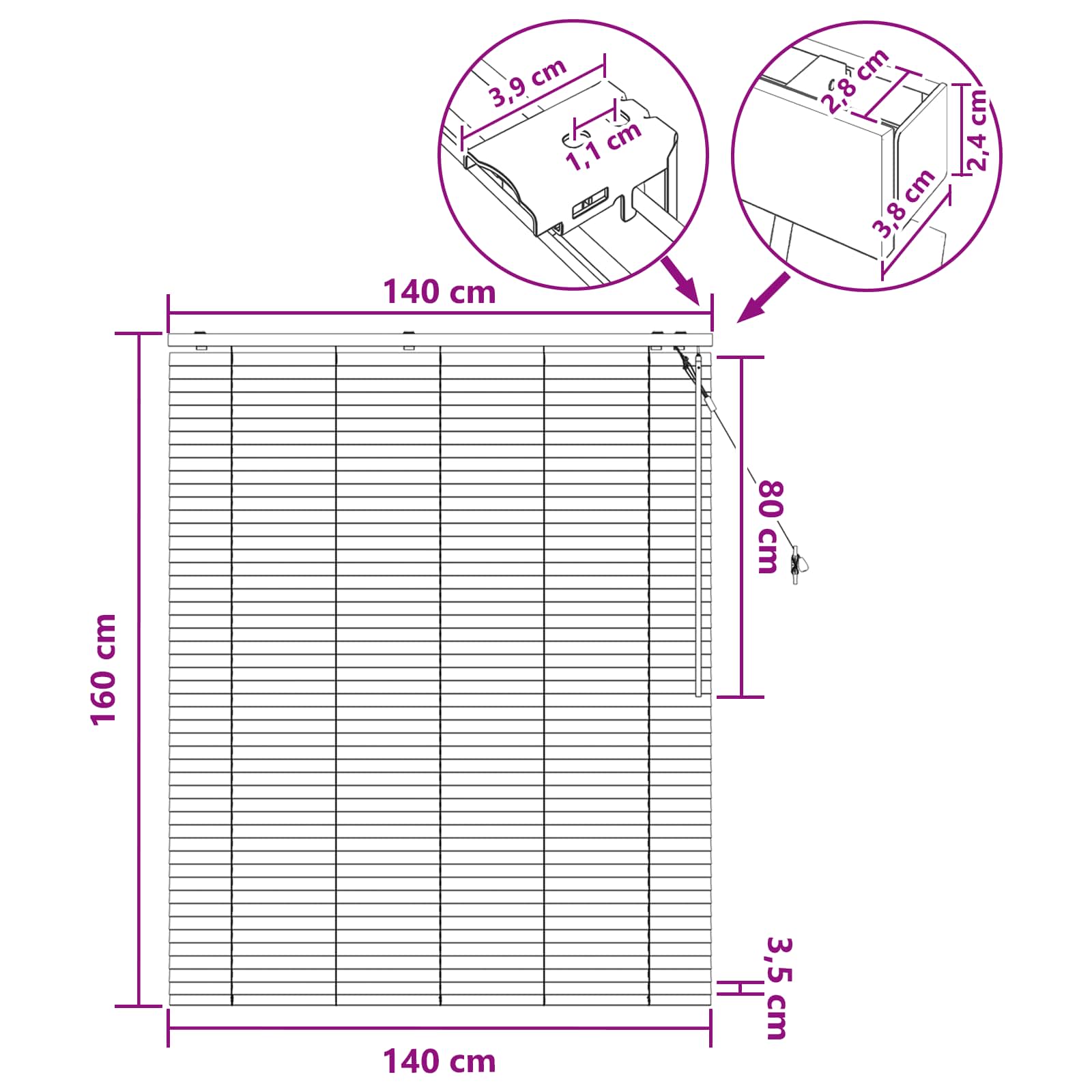 Jalousie Eichenoptik 40 x 130 cm 35 mm Massives Paulownia-Holz