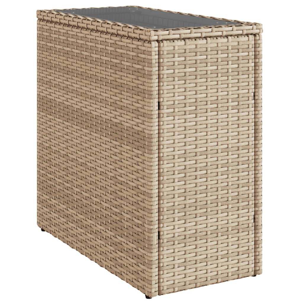 Garten-Beistelltisch mit Glasplatte Schwarz 58x27,5x55cm Rattan