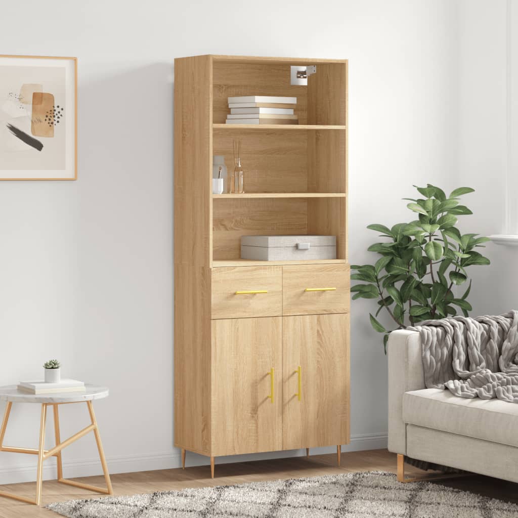 Highboard Hochglanz-Weiß 69,5x34x180 cm Holzwerkstoff