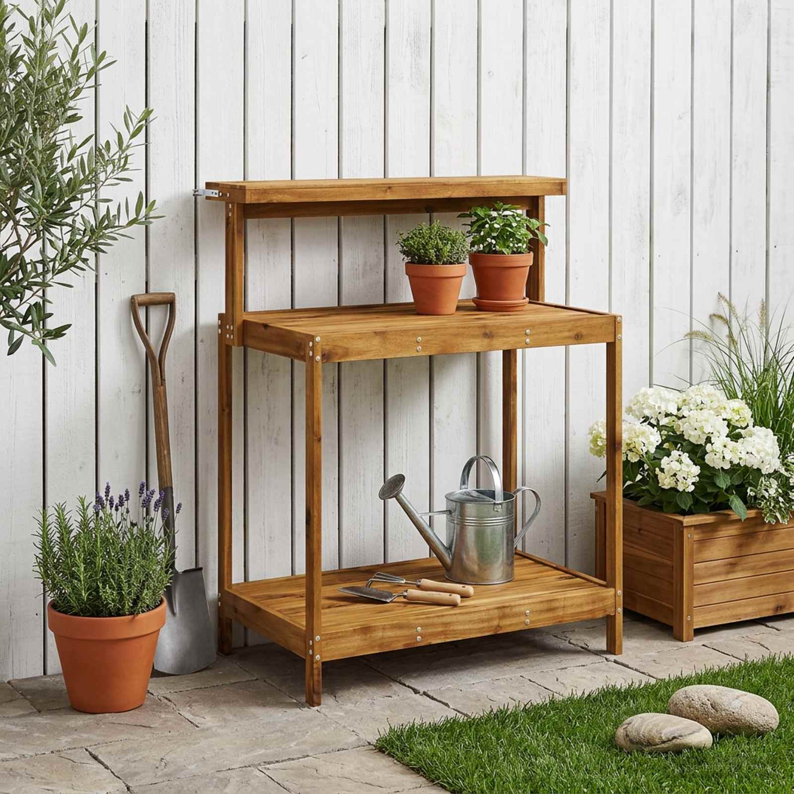 Outdoor Umtopfbank 56,5 x 48,5 x 107 cm Massivholz Akazie Natur