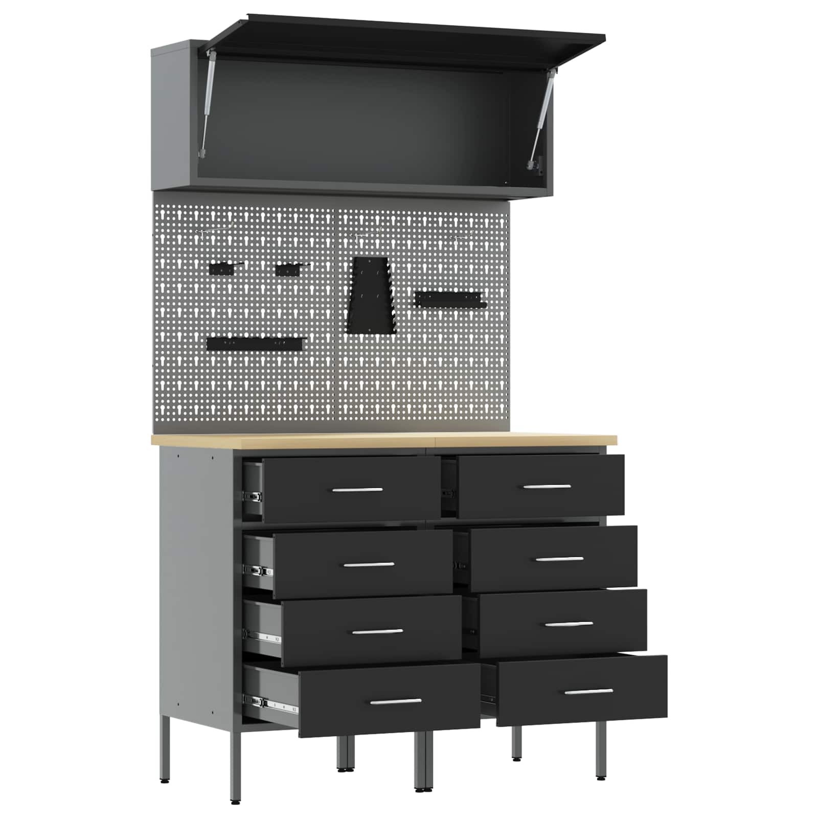Arbeitsschrankset mit Schubladen mit Regal 8 pcs Grau