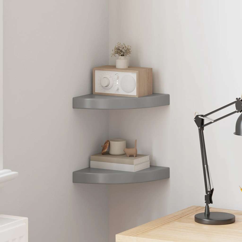Schwebende Eckregale 2 Stk. Hochglanz-Weiß 25x25x3,8 cm MDF