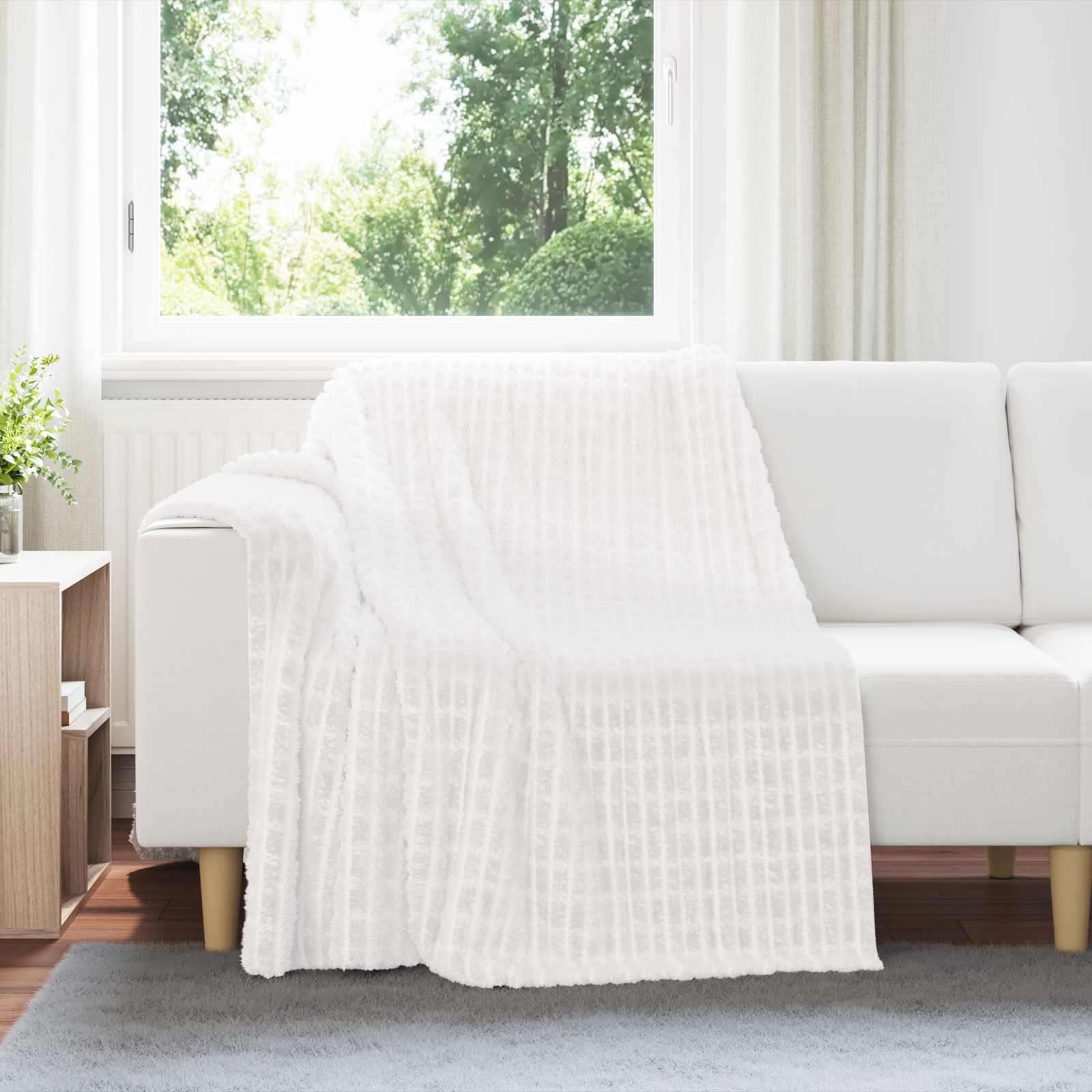 Überwurfdecke Beige 150 x 130 cm Fleece