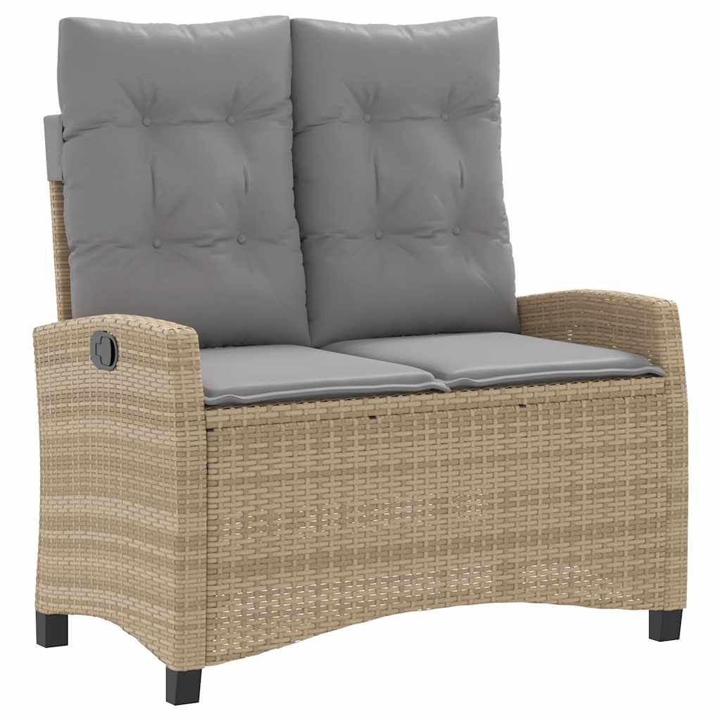 Gartenbank Verstellbar mit Kissen Schwarz Poly Rattan