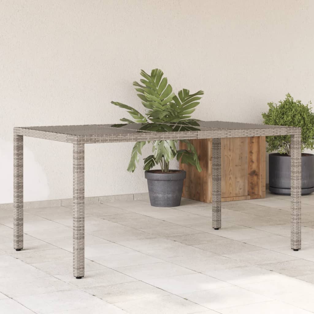 Gartentisch 150x90x75 cm Hartglas und Poly Rattan Schwarz