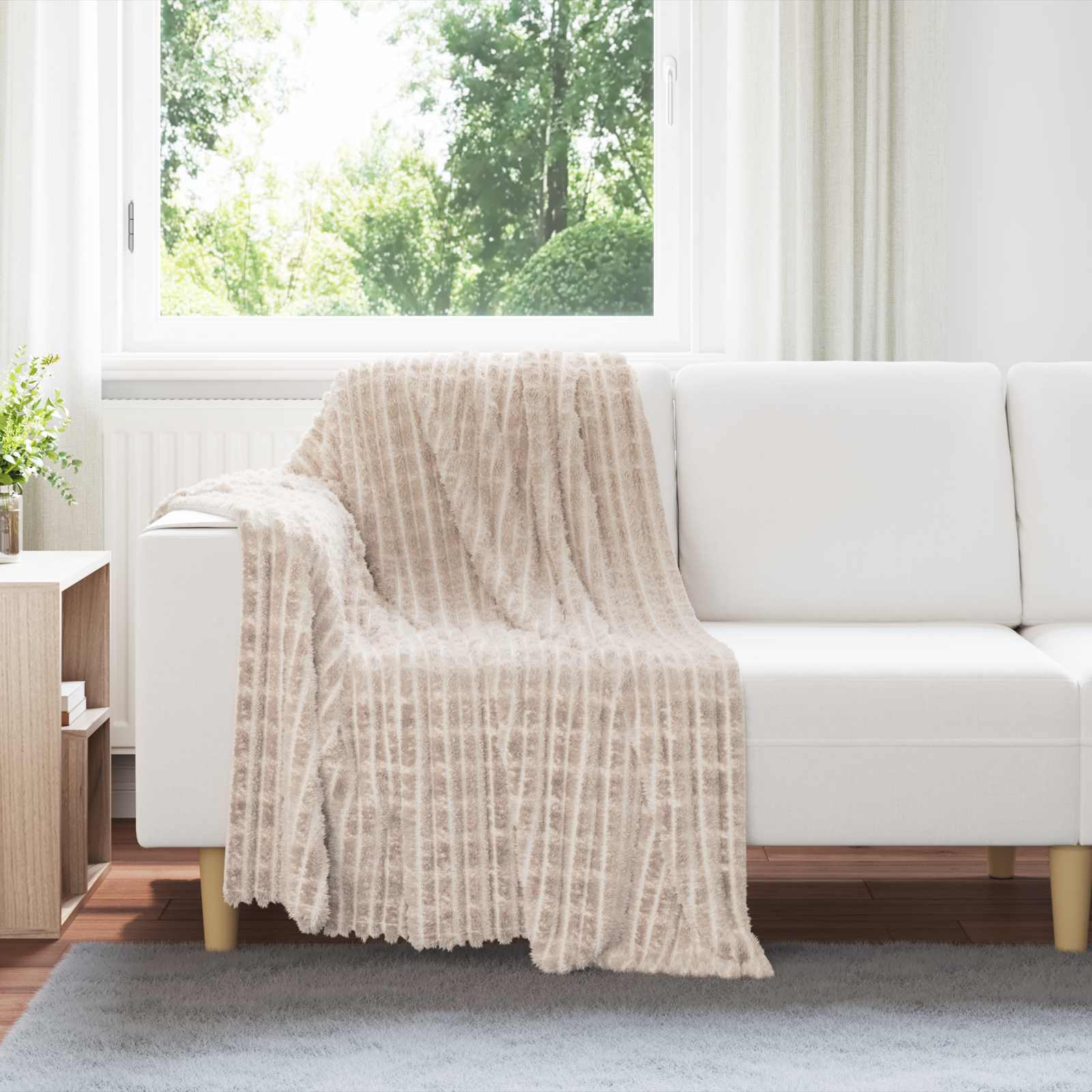 Überwurfdecke Beige 150 x 130 cm Fleece