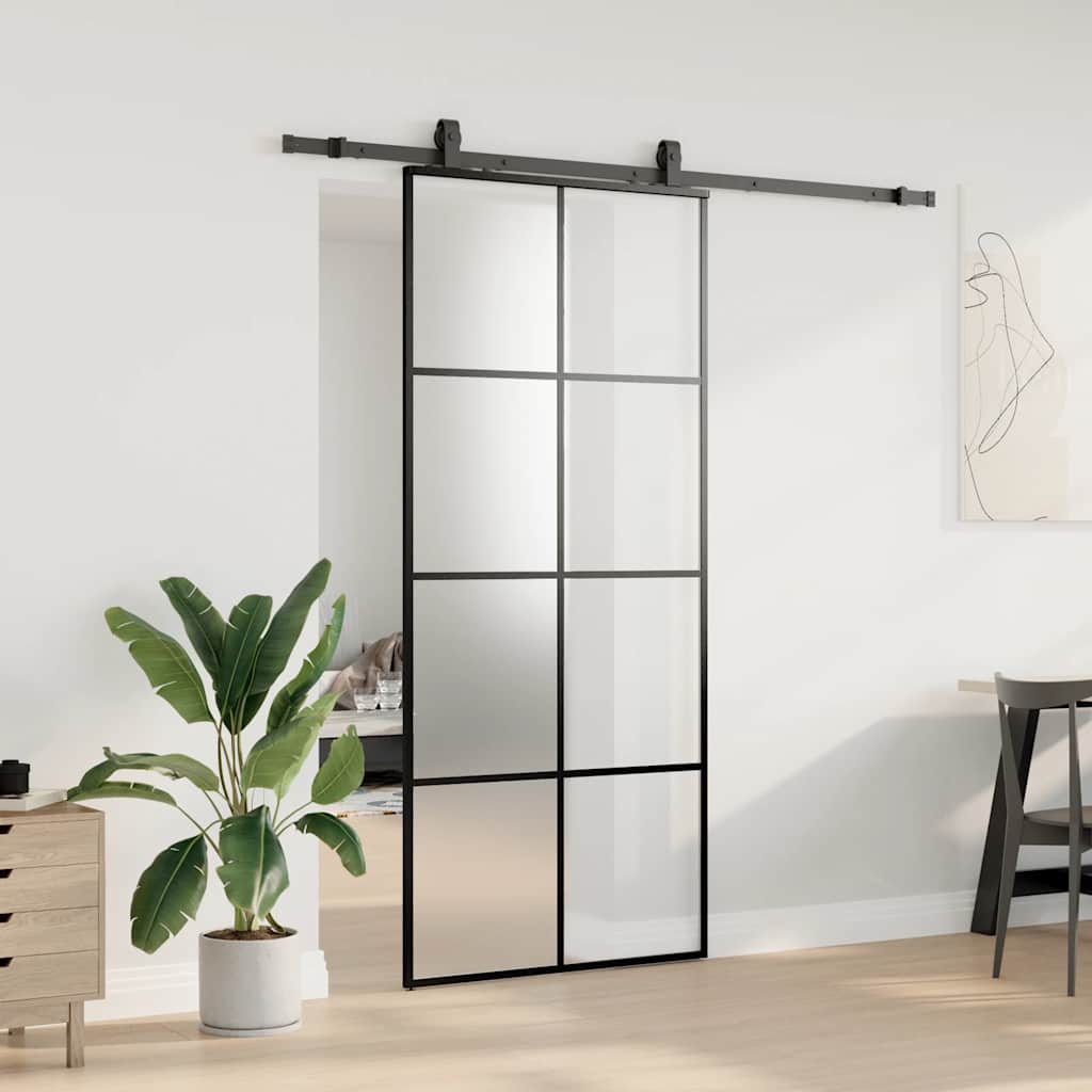 Schiebetür mit Beschlag Schwarz 76x205 cm ESG-Glas