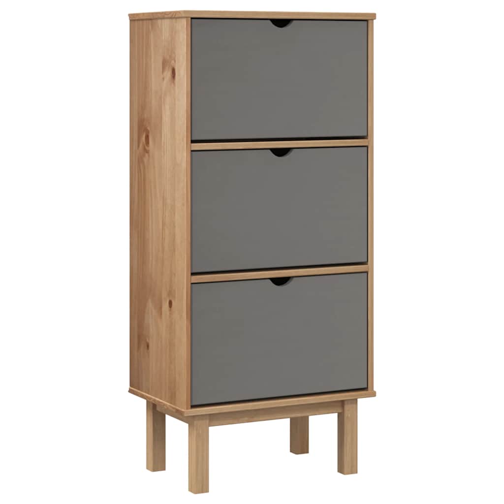 Schuhschrank OTTA mit 3 Schubladen Braun Massivholz Kiefer