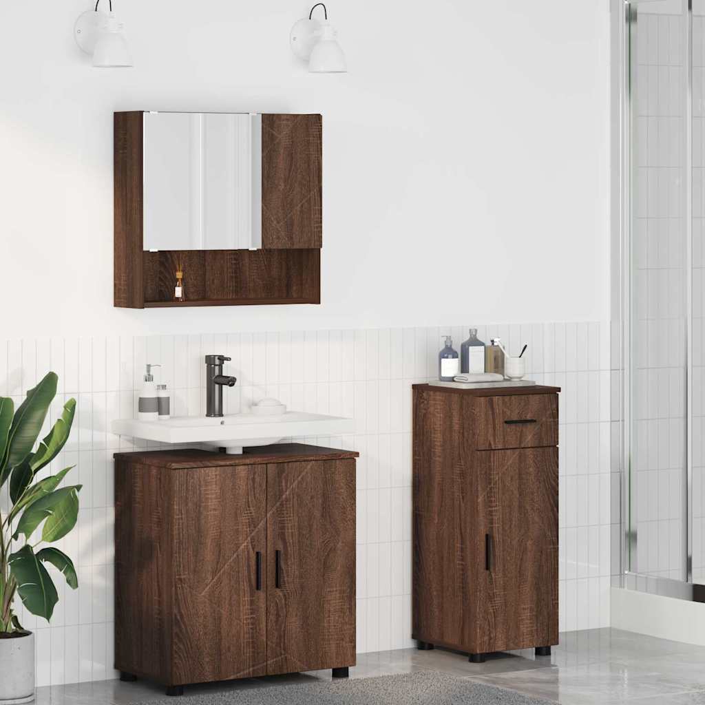 Badezimmermöbel-Set mit Tür 3 pcs Weiß Holzwerkstoff & Metall