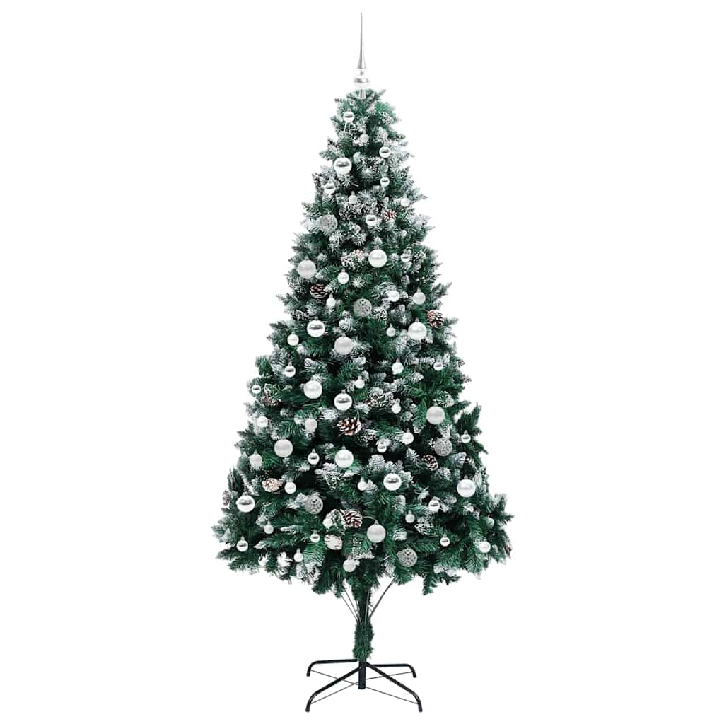 Künstlicher Weihnachtsbaum mit LEDs Kugeln Zapfen 150 cm