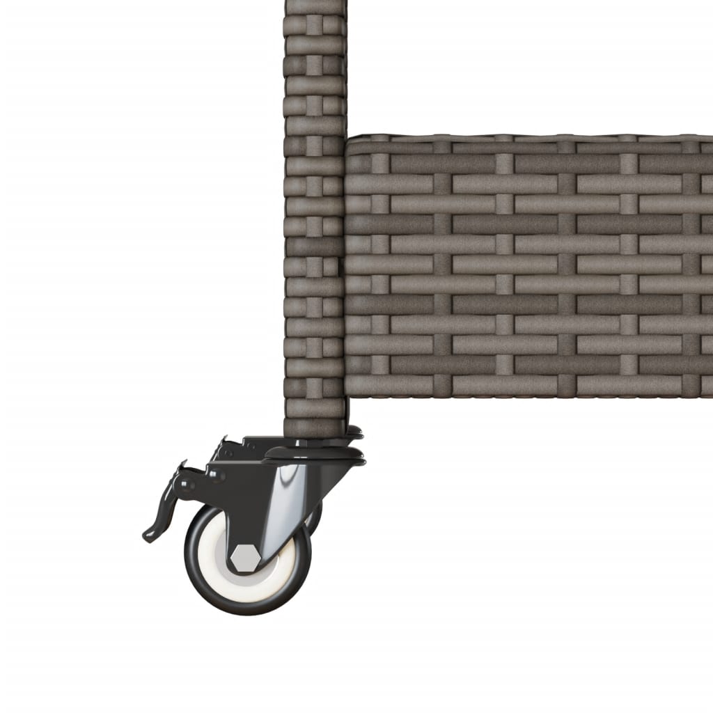 Barwagen 3 Böden Schwarz Poly Rattan und Massivholz Akazie
