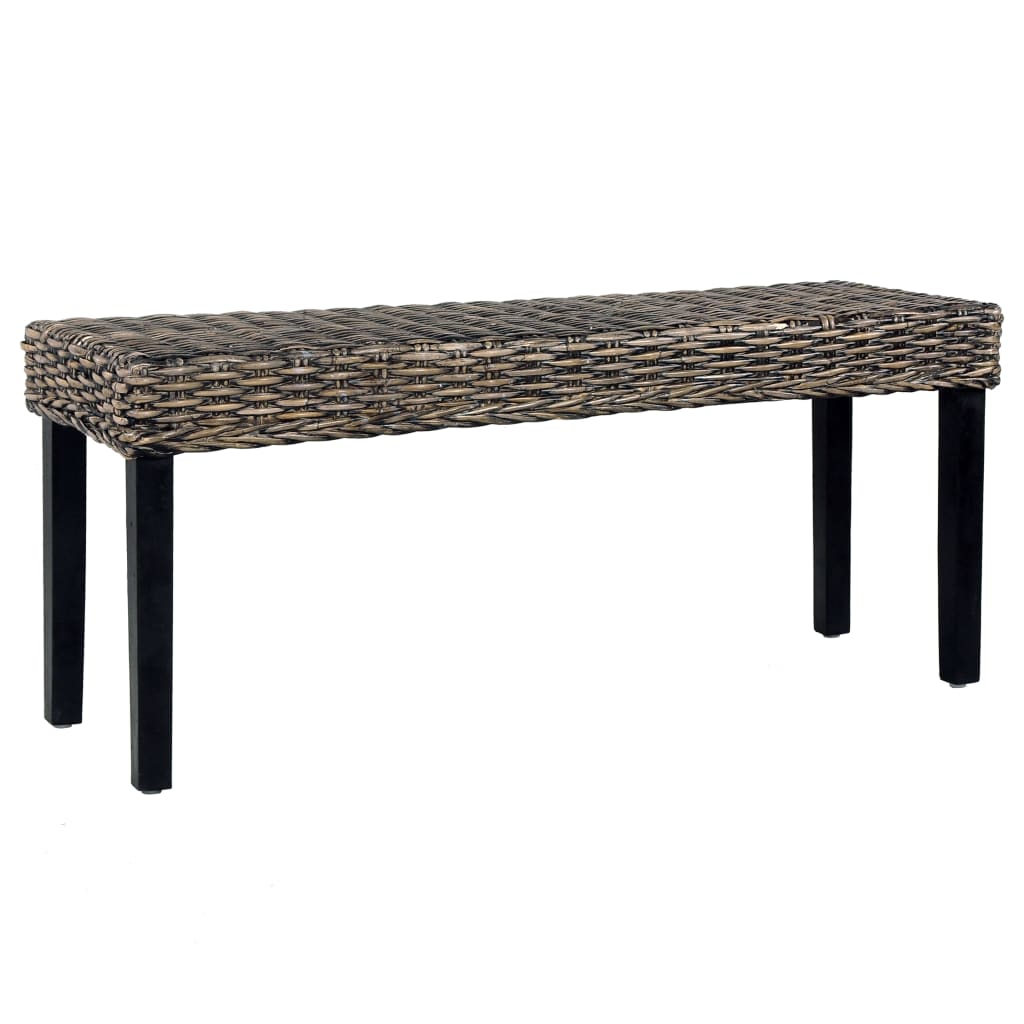Sitzbank 110 cm Weiß Natur Kubu-Rattan und Massivholz Mahagoni