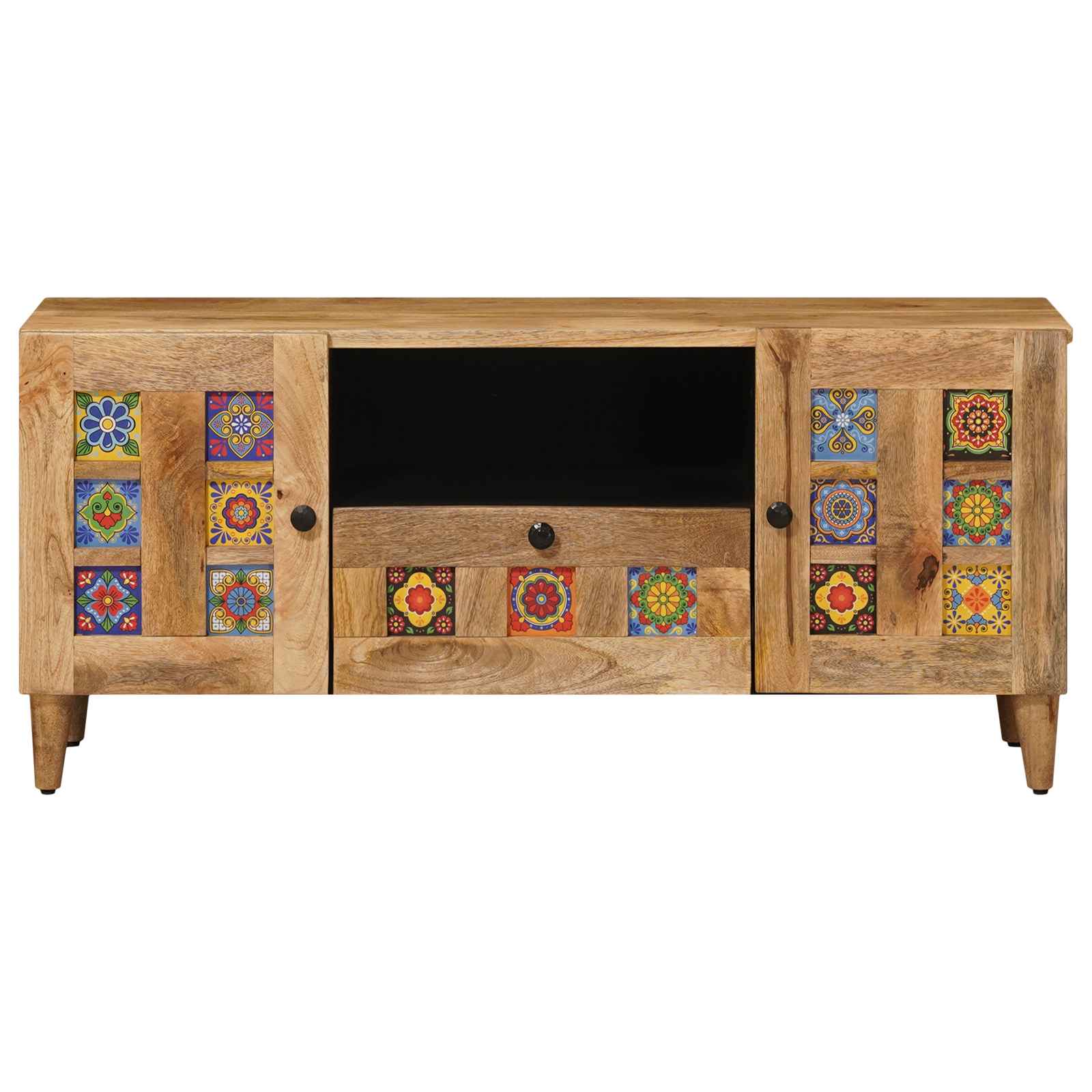 TV-Schränk mit Tür Walnuss 105 x 33 x 46 cm Massivholz Mango