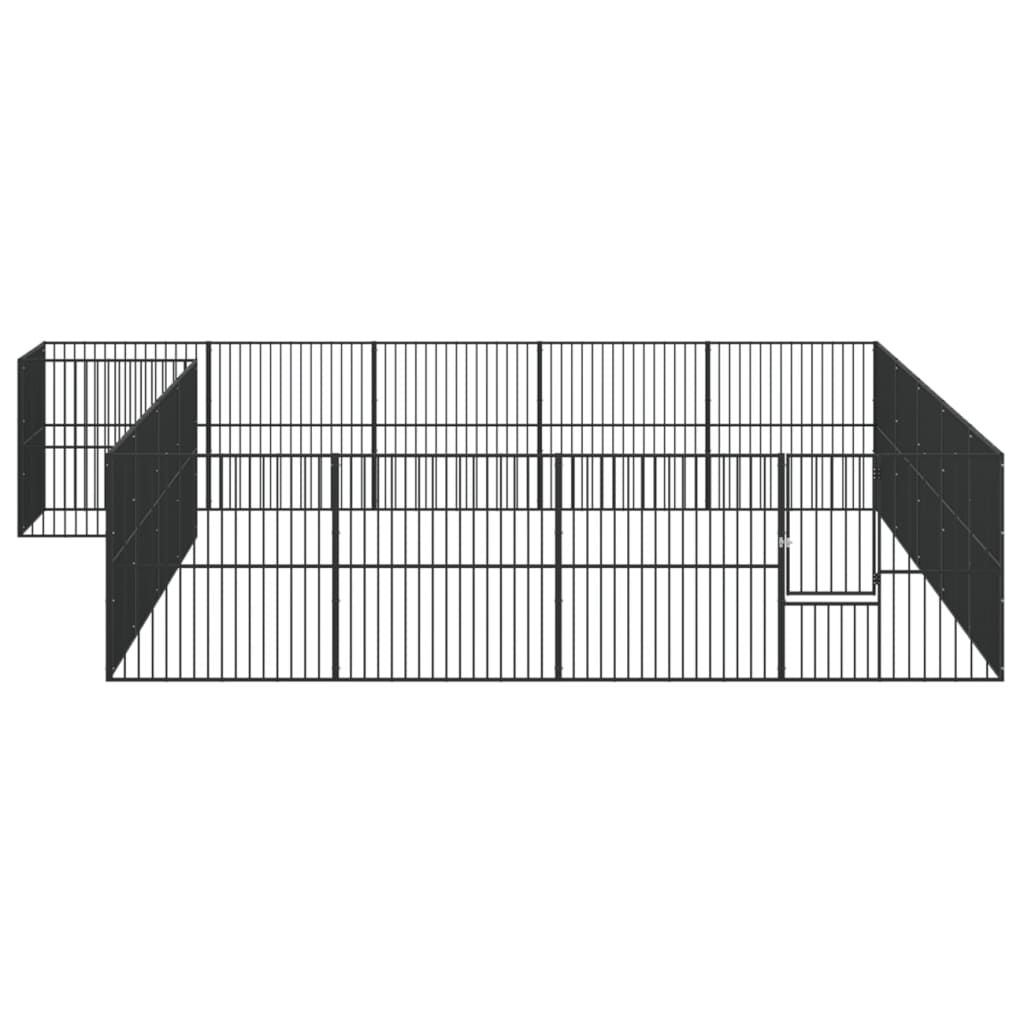 Hundelaufstall 4-tlg. Schwarz Verzinkter Stahl