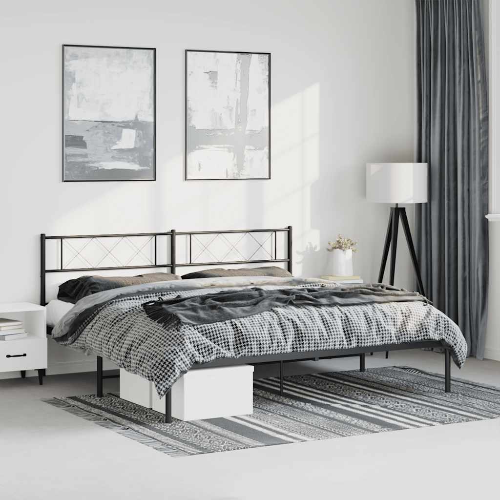 Bettgestell mit Kopfteil Metall Schwarz 100x190 cm