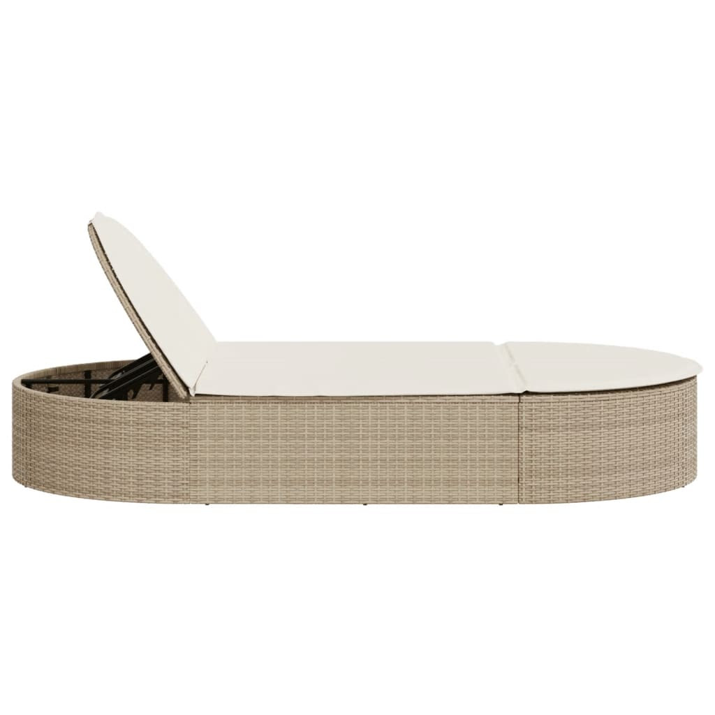 Doppel-Sonnenliege mit Kissen Schwarz Poly Rattan