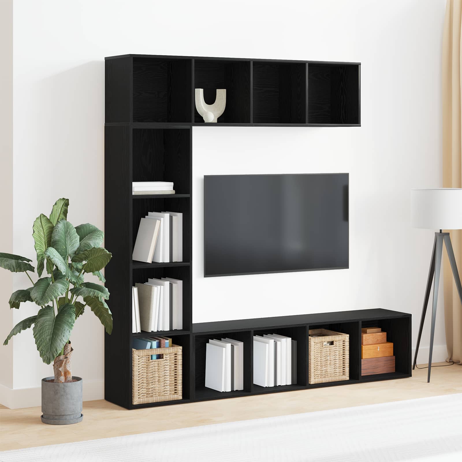 3-tlg. Bücher-/TV-Schrank Set Weiß 180×30×180 cm