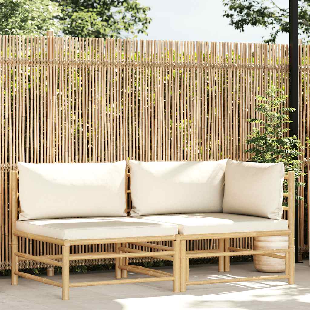 3-tlg. Garten-Lounge-Set mit Kissen Bambus